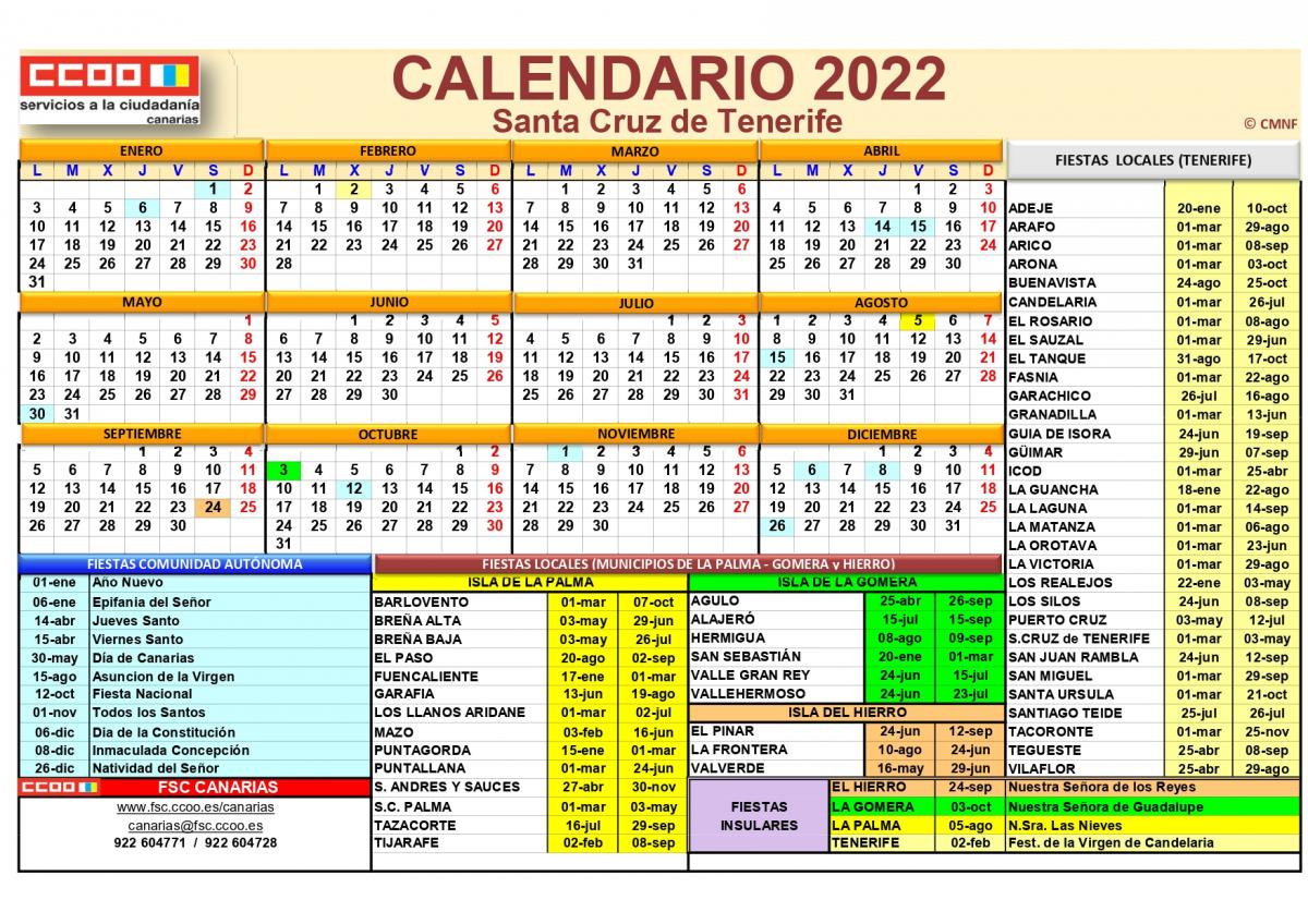Calendario provincia de Santa Cruz de Tenerife